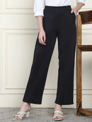 Frempy Women's High-Rise Relaxed Straight Leg Formal Trousers - Black
