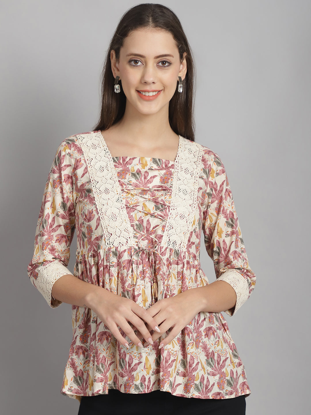 Red Floral Printed Pure Cotton Top