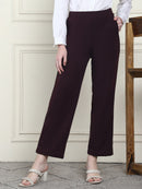 Frempy Women's High-Rise Relaxed Straight Leg Formal Trousers - Maroon