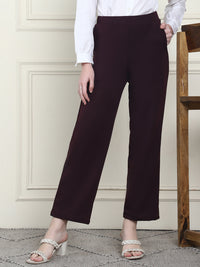 Frempy Women's High-Rise Relaxed Straight Leg Formal Trousers - Maroon
