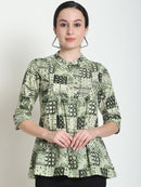 Olive Colourblocked Pure Cotton Top