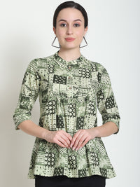 Olive Colourblocked Pure Cotton Top