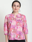 Frempy Women Pink Floral Printed Pure Cotton Top