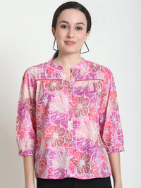 Frempy Women Pink Floral Printed Pure Cotton Top