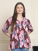 Frempy Women Maroon Printed Pure Cotton Top