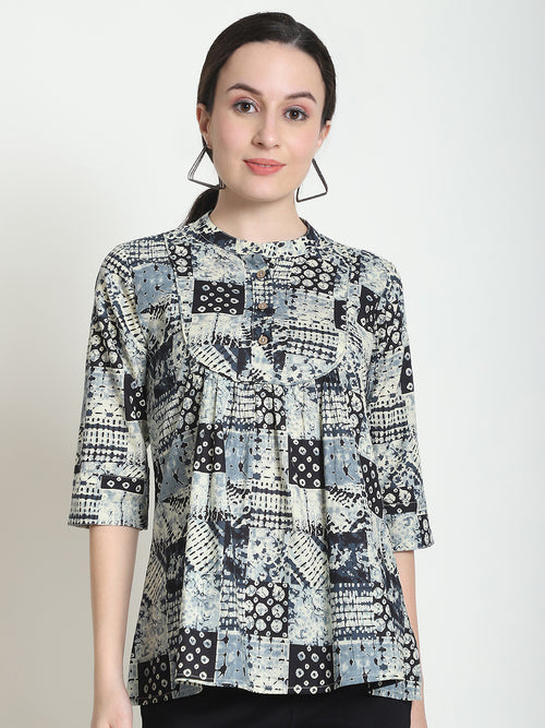 Grey Colourblocked Pure Cotton Top