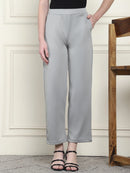 Frempy Women's High-Rise Relaxed Straight Leg Formal Trousers - Grey