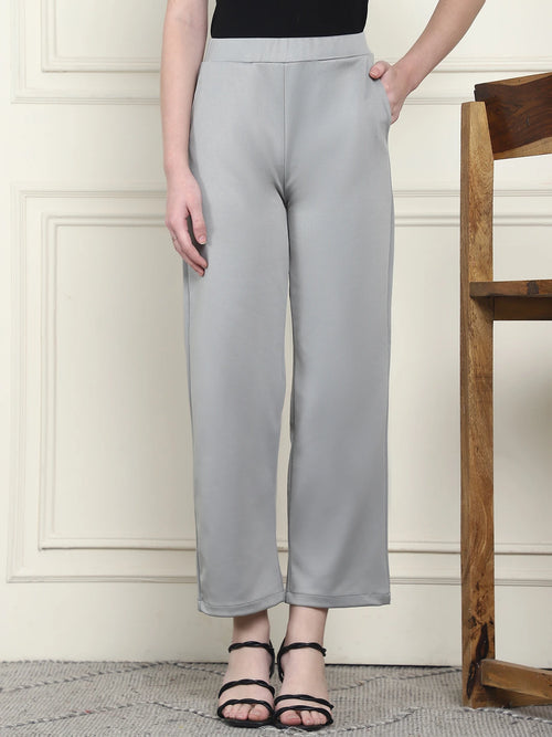 Frempy Women's High-Rise Relaxed Straight Leg Formal Trousers - Grey