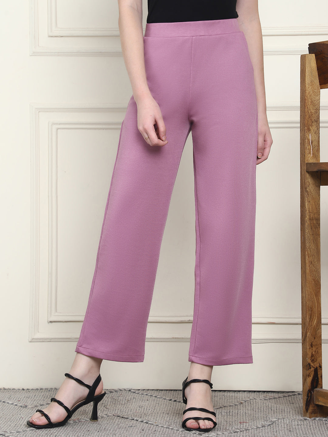 Frempy Women's High-Rise Relaxed Straight Leg Formal Trousers - Magenta