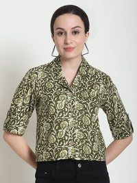 Olive Floral Pure Cotton Short Top