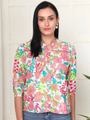 Frempy Women Multicoloured Floral Pure Cotton Top