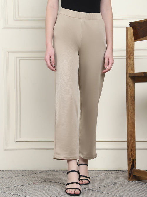 Frempy Women's High-Rise Relaxed Straight Leg Formal Trousers - Beige
