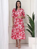 Frempy Women Pink Floral Printed Maternity Dress