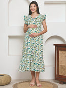 Frempy Women Fit and Flare Multi Floral Printed Maxi/Full Length Dress