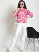 Frempy Women Pink Floral Printed Pure Cotton Top