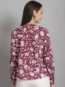 Magenta Floral Printed Floral Pure Cotton Top