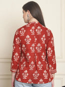 Frempy Women Maroon Motifs Printed Pure Cotton Top