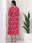 Frempy Women Pink Floral Printed  Maternity Dress