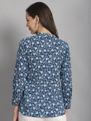 Navy Blue Floral Printed Pure Cotton Top