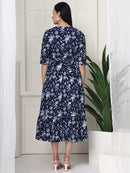 Frempy Women Navy Blue Floral Printed  Maternity Dress