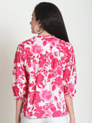 Frempy Women Pink Floral Printed Pure Cotton Top