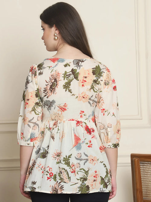 Frempy Women Off White Pure Cotton Top