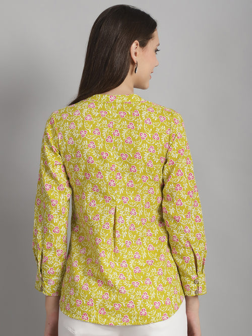Mustard Floral Printed Pure Cotton Top