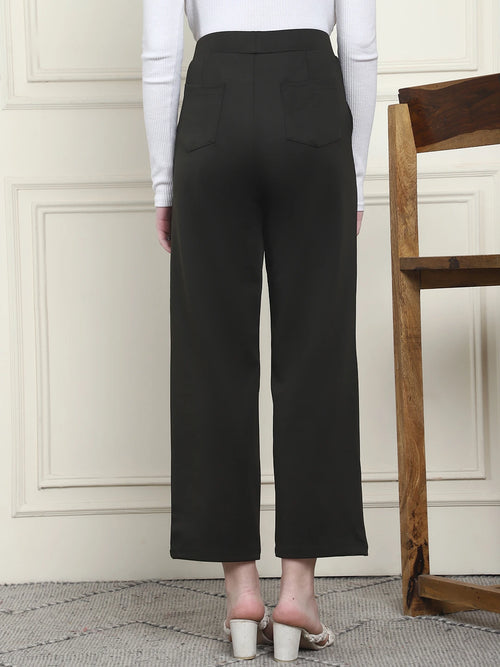 Frempy Women's High-Rise Relaxed Straight Leg Formal Trousers - Olive