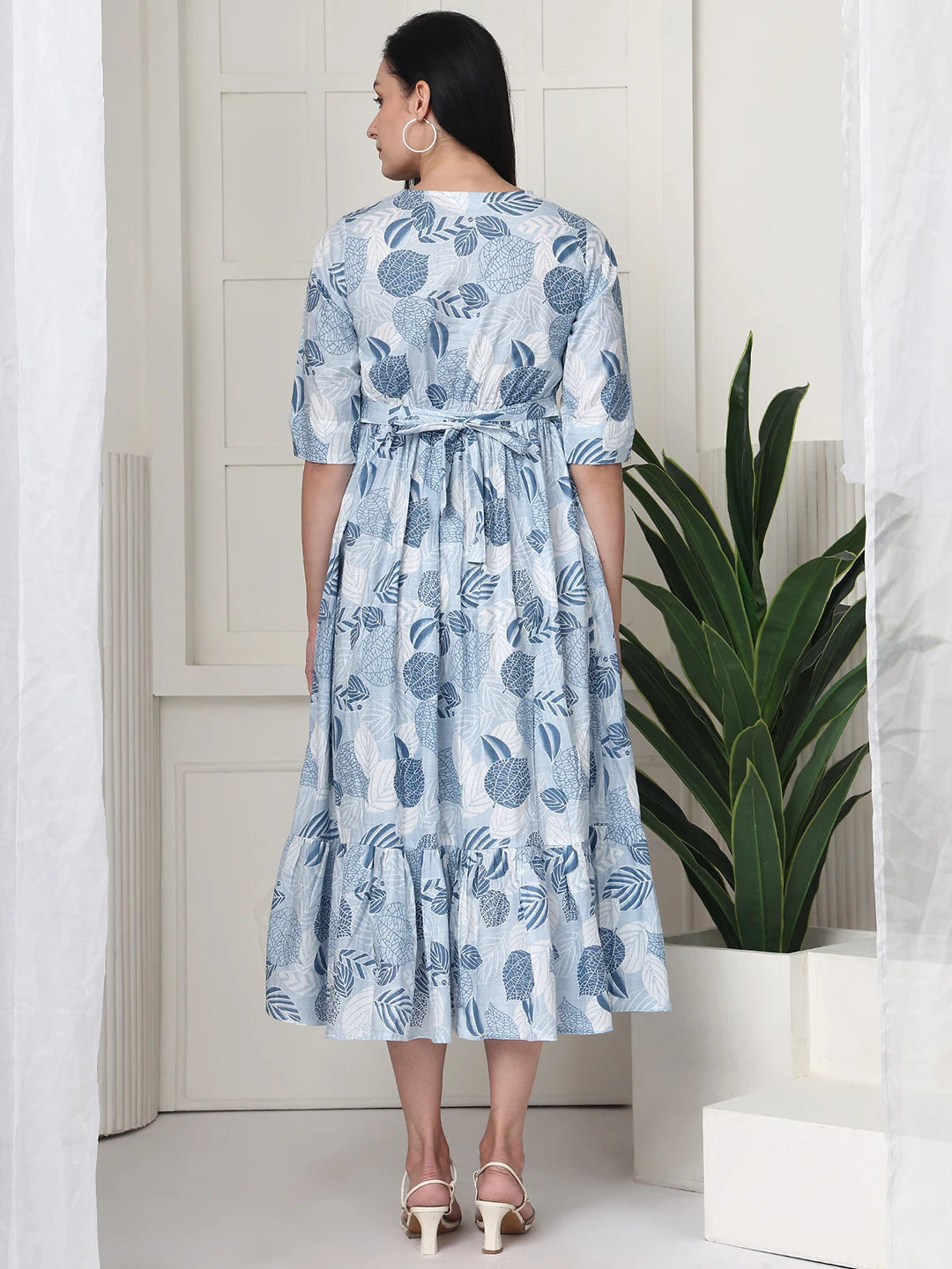 Frempy Women Light Blue Printed Maternity Dress