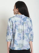 Frempy Women Blue Floral Printed Pure Cotton Top