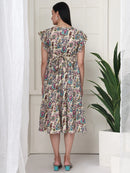 Frempy Women Off White Floral Printed Maternity Midi Dress