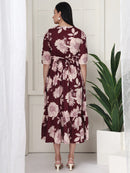 Frempy Women Maroon Floral Printed  Maternity Dress
