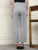 Frempy Women's High-Rise Relaxed Straight Leg Formal Trousers - Grey