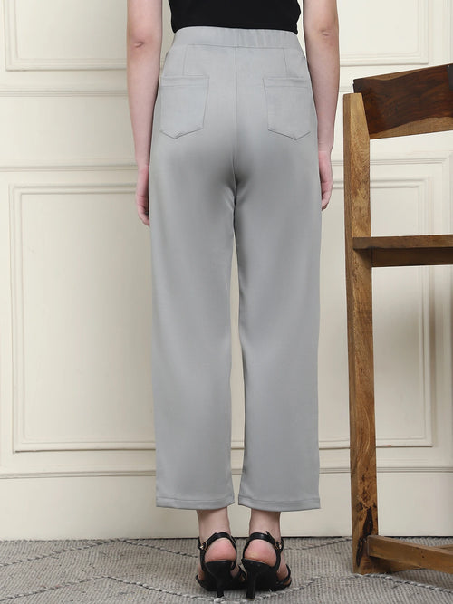 Frempy Women's High-Rise Relaxed Straight Leg Formal Trousers - Grey