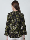 Brown Floral Printed Mandarin Collar Pure Cotton Top