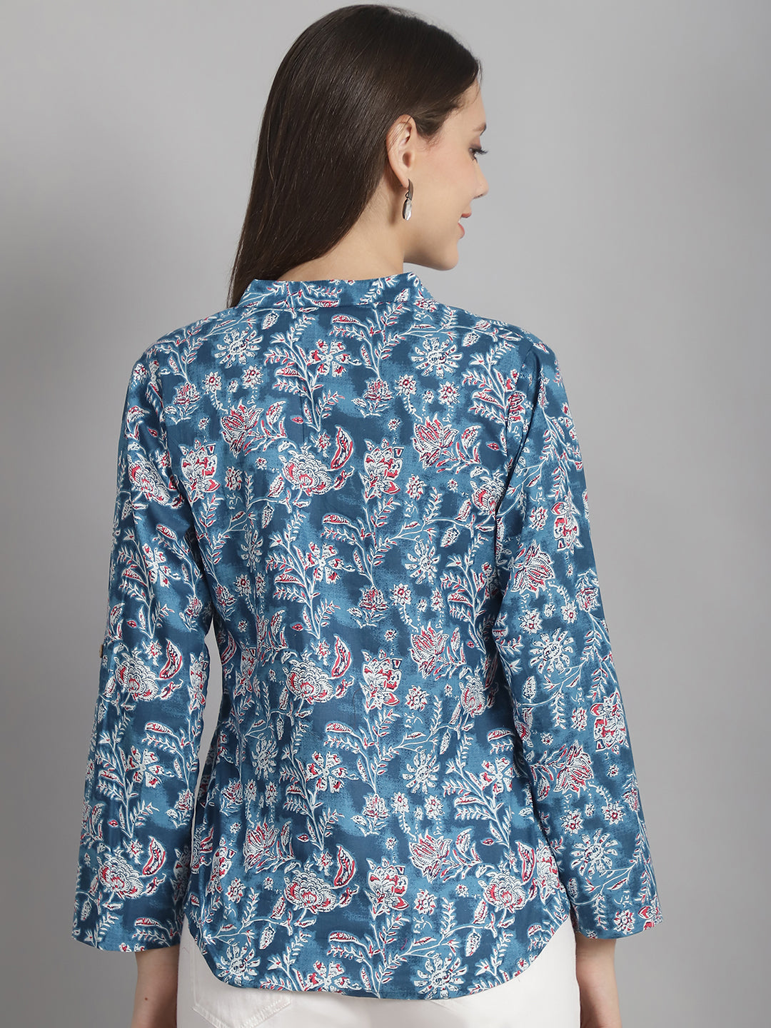 Blue Floral Printed Pure Cotton Top