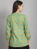 Lime Green Floral Printed Floral Pure Cotton Top
