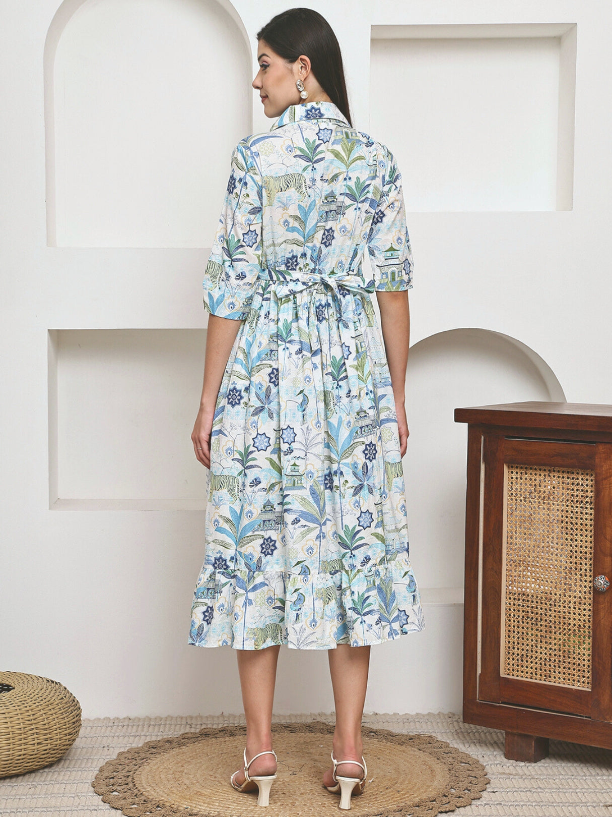 Frempy Women Fit and Flare Ligth Blue Floral Printed Maxi/Full Length Dress