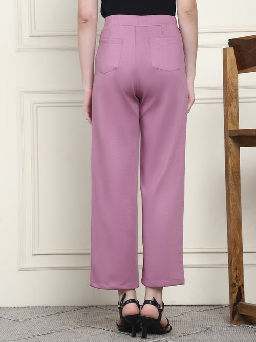 Frempy Women's High-Rise Relaxed Straight Leg Formal Trousers - Magenta