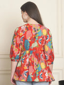 Frempy Women Red Printed Pure Cotton Top