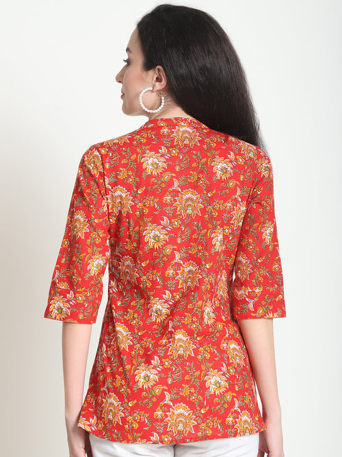 Red Floral Pure Cotton Top
