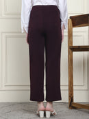 Frempy Women's High-Rise Relaxed Straight Leg Formal Trousers - Maroon
