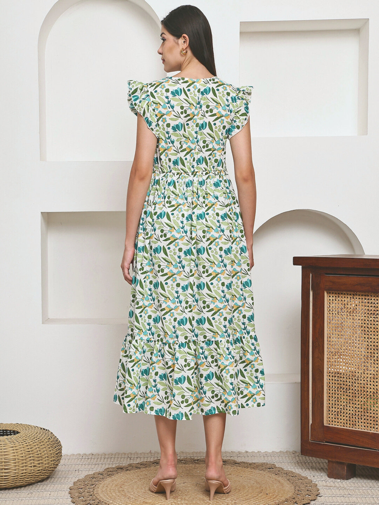Frempy Women Fit and Flare Multi Floral Printed Maxi/Full Length Dress