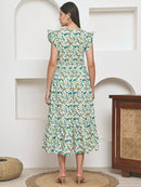 Frempy Women Fit and Flare Multi Floral Printed Maxi/Full Length Dress