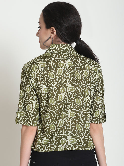 Olive Floral Pure Cotton Short Top