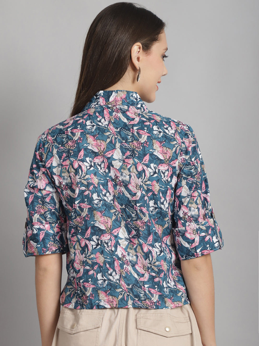 Blue Floral Printed Floral Pure Cotton Top