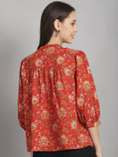 Red Floral Printed Floral Pure Cotton Top