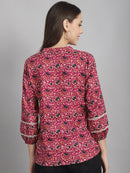 Burgundy Floral Printed Floral Pure Cotton Top