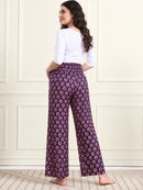 Frempy Black Floral Motif Print Smocked Waist Pure Cotton Maternity Trousers