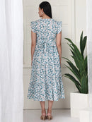 Frempy Women Teal Floral Printed Knee Length Maternity Dress